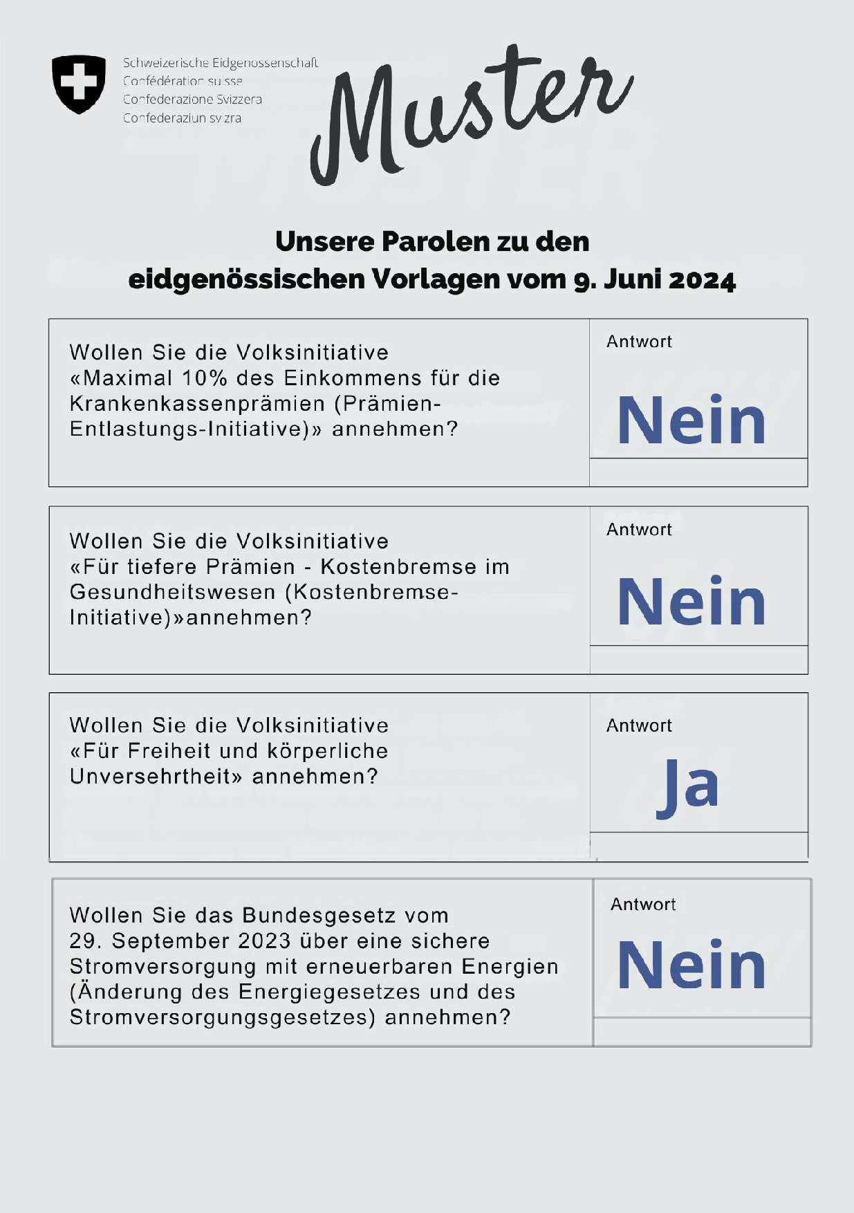 Kopie von Parolen Aufrecht Schweiz Volksabstimmung vom 9. Juni 2024