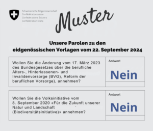 Parolen Aufrecht Schweiz Volksabstimmung vom 22. September 2024